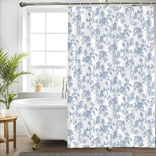 Seorsok Blue Shower Curtain,Sage Cotton Floral Cottagecore,Elegant Floral Fabric Shower Curtain Machine Washable Waterproof Bathroom Decor 36'Wx72'L inches