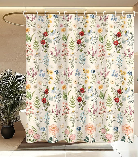 MAMUSE Shower Curtain for Bathroom - Cute Aesthetic Decorative Modern Girly Unique Girls Design Pretty Women Waterproof Fabric Cloth Cortinas de Baño Bathtub 72 x 72 Inch, Plant Flower