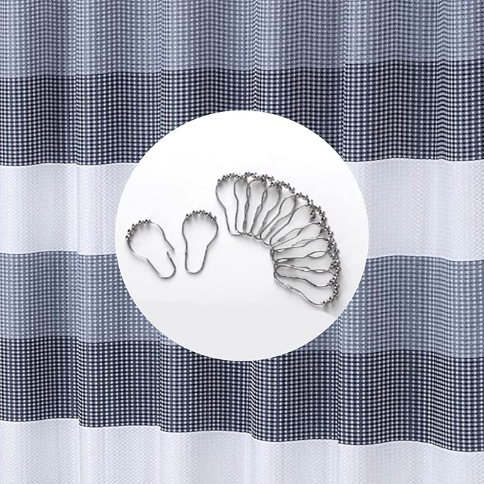 Dainty Home Waffle Weave Waterproof Shower Curtains, Navy 70" x 72", Bath Curtains, Shower Curtain Waterproof Fabric with 12 Roller Ball Hooks