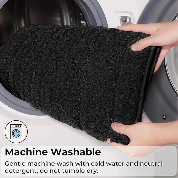 GRANNY SAYS Large Bathroom Rugs Non Slip Washable, 24" x 43", Water Absorbent Bath Mats for Bathroom, Thick Soft Shaggy Bath Rug, Microfiber Shower Room Floor Mat Decor, Black