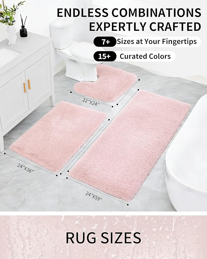 Bathroom Rugs Non Slip Washable 48x24, Ultra Thick Soft Microfiber Absorbent Bath Mats, High Density Foam Latex Non Slip Backing Bath Rugs, Fluffy Floor Carpet for Tub&Shower, Sakura