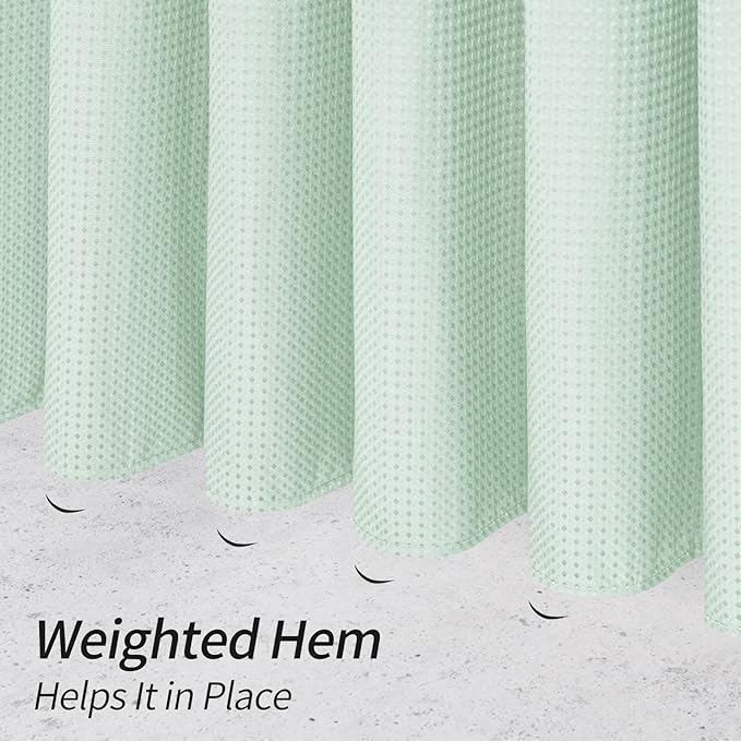 MitoVilla Extra Long Shower Curtain 72 x 84, Green 84 inch XL Waffle Fabric Shower Curtains for Modern Luxury Bathroom Decor, Waffle Weave Textured Weighted Shower Curtain 84 inch, Mint Green