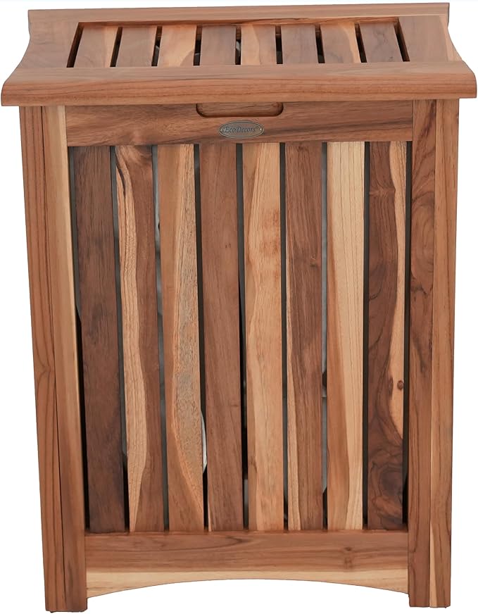 EcoDecors H-004 Teak Solid Hamper in Natural Teak, 18 inch W x 12 inch D x 16 inch H