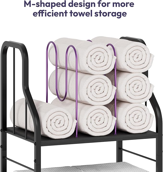 SWTYMIKI Free Standing Towel Rack - 3 Tier Towel Racks for Bathroom with M-Shaped Dividers, Durable Metal Towel Holder, Pool Towel Rack, Space-Saving Towel Storage Organizer, Modern Bath Towel Shelf