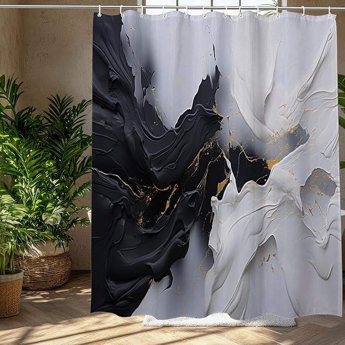 Black White Shower Curtain Abstract Oil Painting,Modern Minimalist Simple Cool Neutral Fabric Shower Curtains for Bathroom Decor 72x72 Inch