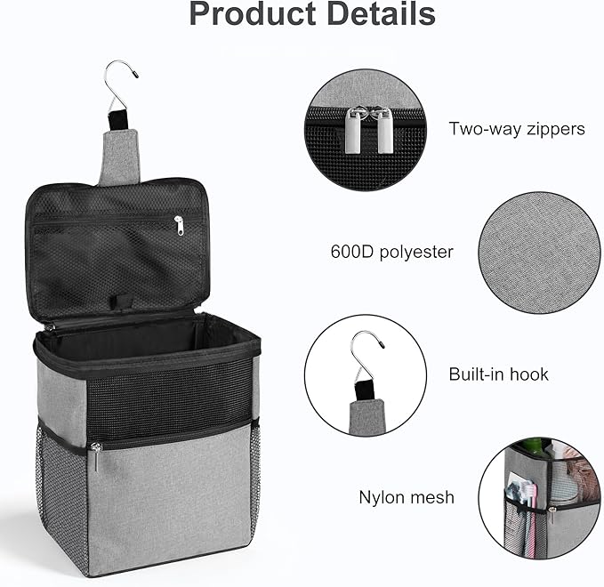 Mesh Shower Caddy Hanging Portable, Bathroom Caddy Organizer for College Dorm Essentials, Shower Tote Bag with Built-in Hook for Beach, Swimming, Gym camping (Grey)