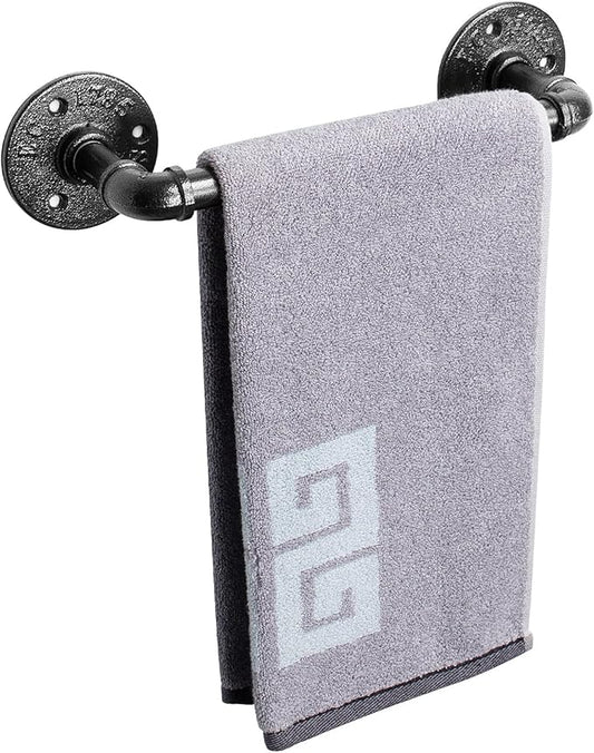 NearMoon Industrial Pipe Towel Bar, Heavy Duty Bathroom Hardware Towel Holder Accessory, Wall Mounted DIY Rustic Iron Bathroom Towel Rack Holder (9 Inch, Black)