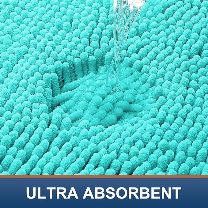 Smiry Luxury Chenille Bathroom Rugs 34x21, Extra Soft and Absorbent Shaggy Bath Mat, Machine Washable, Non-Slip Plush Carpet Runner for Tub, Shower, and Floor, Home Decor Accessories, Turquoise