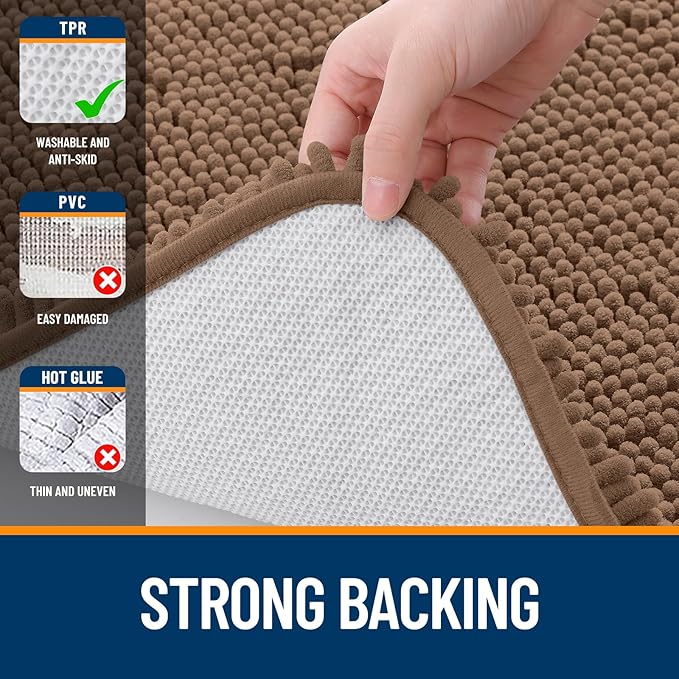 OLANLY Bathroom Rugs 40x24, Extra Soft Absorbent Chenille Bath Rugs, Rubber Backing Quick Dry, Machine Washable Bath Mats for Bathroom Floor, Tub and Shower, Home Decor Accessories, Mocha