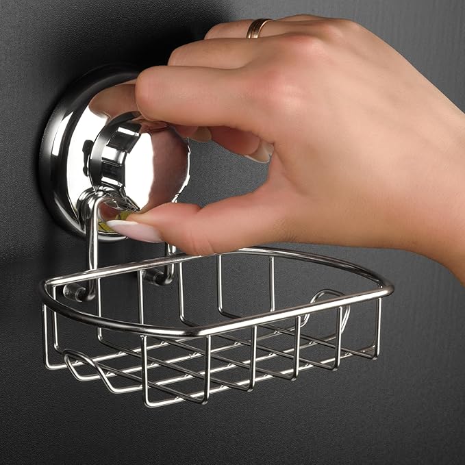 HASKO 2-Pack Suction Cup Soap Holder – Bar Soap Dish for Shower with Hooks for Bathroom – Optional Mounting with Adhesive Tape – Includes 2 Soap Savers – Polished Stainless Steel SS304
