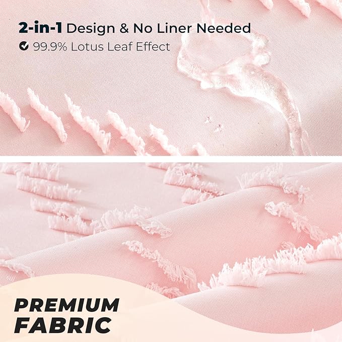 Pink Shower Curtain Boho Shower Curtains for Bathroom Girly Cute Shower Curtain Tufted Chervon Textured Stripes Modern Minimalist Bathroom Decor 72x72
