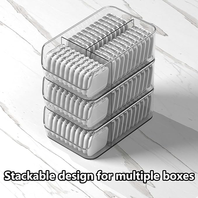 30 Pcs Press On Nail Storage Box Container False Nail Organizer Acrylic Display Case with a Large Stackable All-In-One Box and 120 Pcs Double Sided Adhesive Nail Display Tape (White)