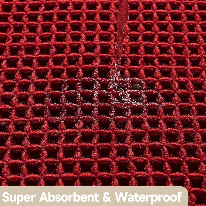 Waffle Runner Rug Bathroom, Long Boho Bathroom Rugs Non Slip Washable Super Absorbent Quick Dry Farmhouse Bath Decor, 72"x24" Burgundy