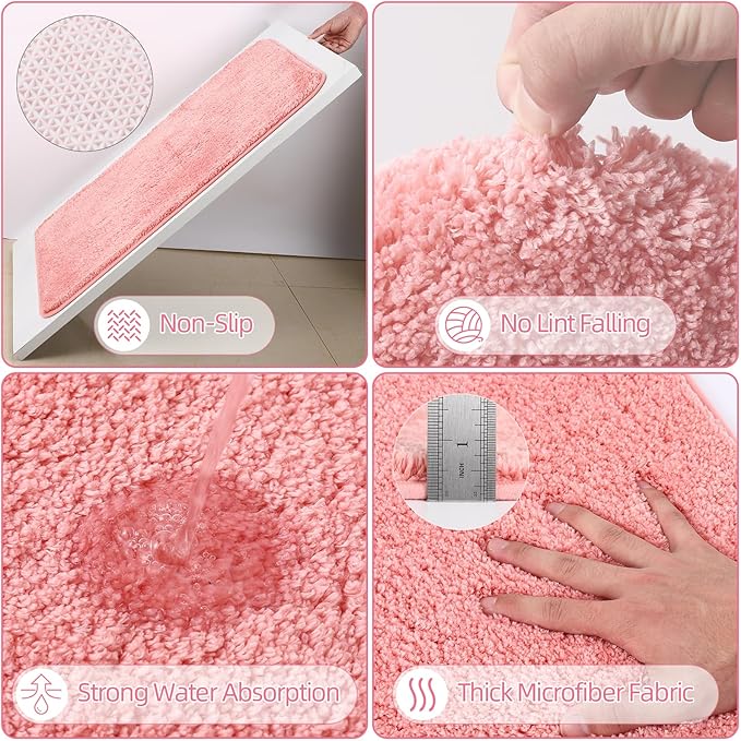 XLHOMO Bathroom Sets with Shower Curtain and Rugs, 27PCS Pink Bathroom Accessories Set with Trash Can, Pink Shower Curtain Set, No Slip Super Absorbent Bathroom Rugs