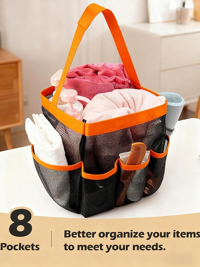 Mesh Shower Caddy Bathroom Portable College Dorm Essentials for Girls Guys Shower Tote Beach Camp Travel Hanging Toiletry Bag Orange