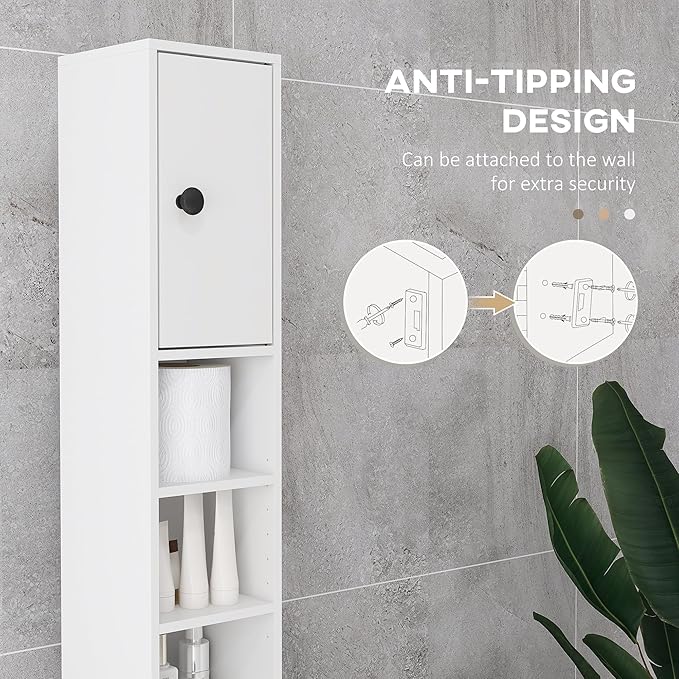 Slim Tall Bathroom Floor Storage Cabinet for Small Bathrooms White