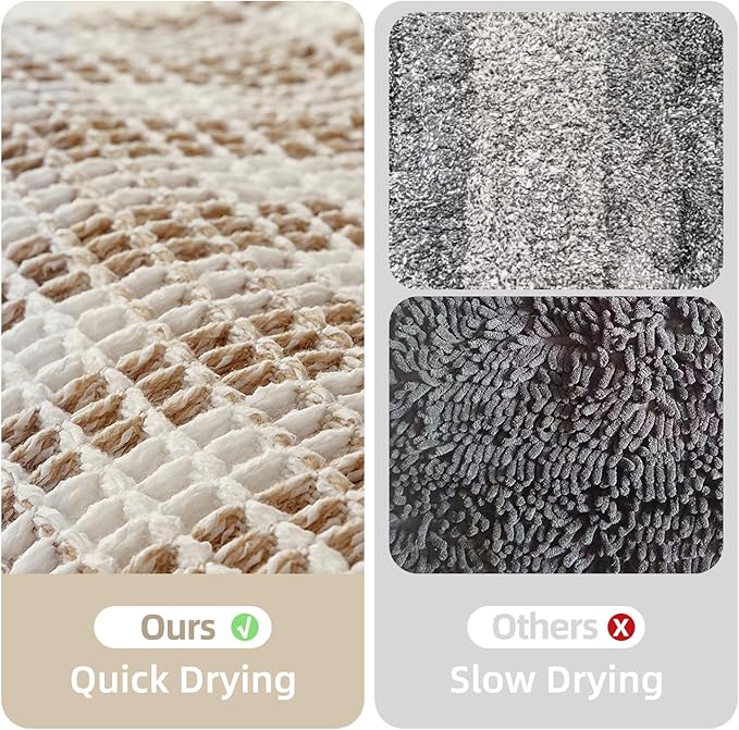 Waffle Bath Mat, Boho Bathroom Rugs Non Slip Washable Absorbent Checkered Bathroom Mat Quick Dry Farmhouse Bathroom Decor, 30"x20" Khaki and White
