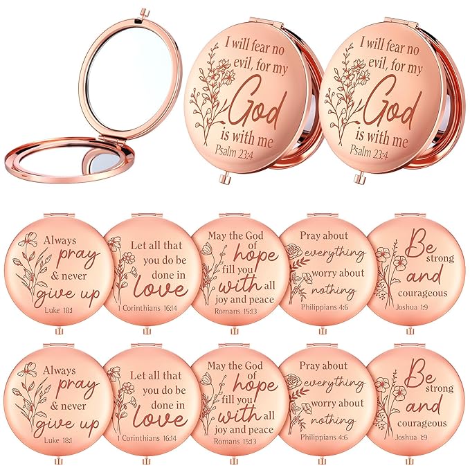 GlikCeil 12 Pcs Christian Gifts Mirror for Women Bulk Easter Bible Verse Makeup Compact Pocket Mirror Inspirational Christian Party Religious Gift for Coworker Teacher Employee Travel Church Scripture