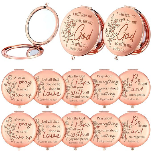 GlikCeil 12 Pcs Christian Gifts Mirror for Women Bulk Easter Bible Verse Makeup Compact Pocket Mirror Inspirational Christian Party Religious Gift for Coworker Teacher Employee Travel Church Scripture