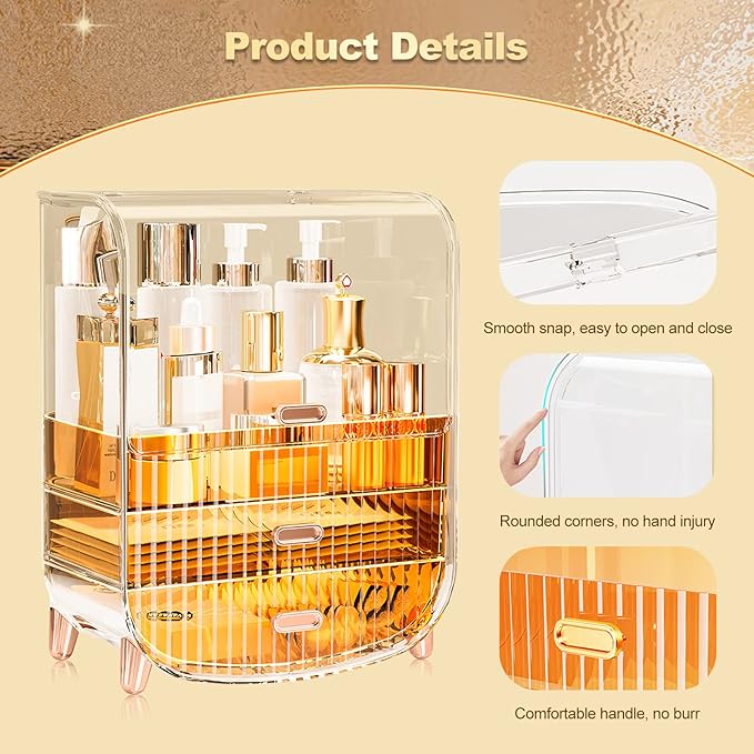Ergocar Portable Transparent PET Series Multi-Function Make Up Case Dustproof Cosmetic Storage Box, Cosmetics Skin Care Products Jewelry Organizer Case Lipstick Box - Blue Three Layers
