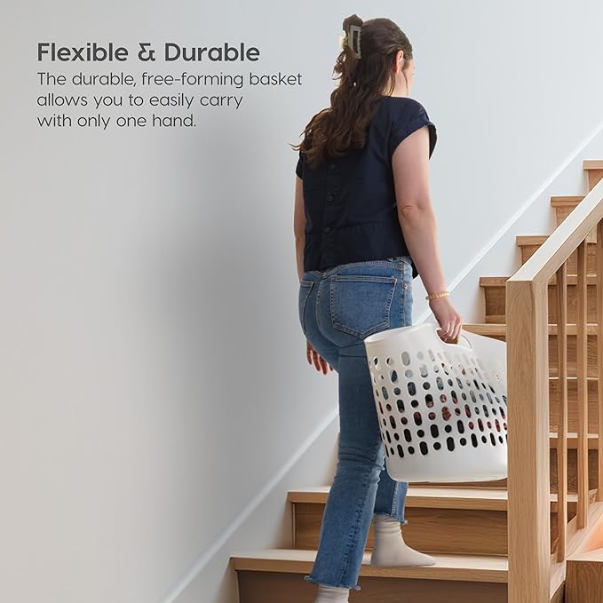 IRIS USA Laundry Basket Hamper, 40L Flexible Portable Plastic Dirty Clothes Bag with Ventilation Holes for Bedroom Bathroom Apartment Dorm Laundry Room Blankets Pillows Trinkets Organization, White