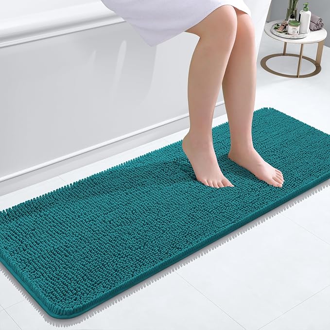 OLANLY Bathroom Rugs 47x17, Extra Soft Absorbent Chenille Bath Rugs, Rubber Backing Quick Dry, Machine Washable Bath Mats for Bathroom Floor, Tub and Shower, Home Decor Accessories, Deep Lake