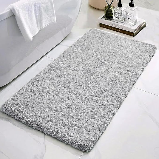 Bathroom Rugs Non Slip Washable 48x24, Ultra Thick Soft Microfiber Absorbent Bath Mats, High Density Foam Latex Non Slip Backing Bath Rugs, Fluffy Floor Carpet for Tub&Shower, Grey
