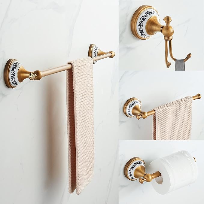 Antique Bronze Bathroom Hardware Set,Adjustable Towel Rack, Toilet Roll Paper Holder,Hand Towel Holder,Hook, Bathroom Accessories Set Wall Mounted