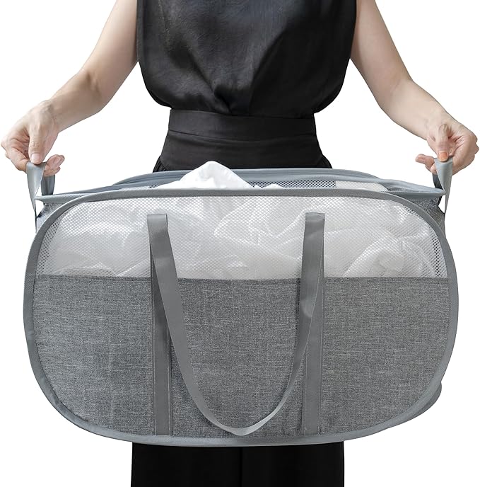pop-up laundry basket???with Durable Handles collapsible Mesh laundry Hamper,Easy to Open and Fold,Premium Cationic Fabric?€? (Cationic Gray)?€??€?