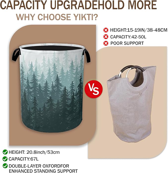 Foggy Forest Laundry Hamper,Green Tree Clothes Hamper for Laundry,Waterproof Oxford Toy Storage Collapsible Hampers for Bedroom, Dorm Room,Bathroom,16x20 Inch