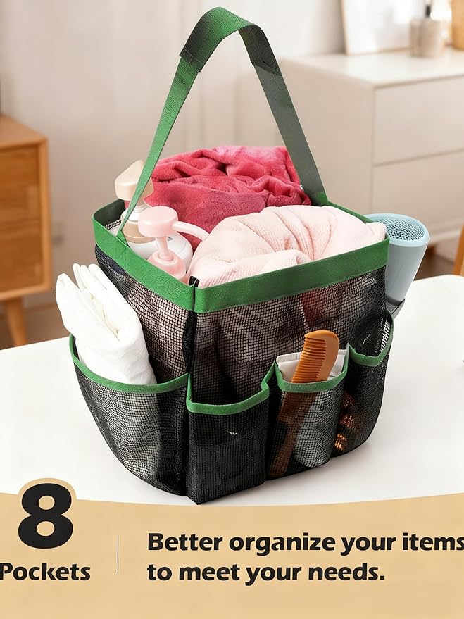 Mesh Shower Caddy Bathroom Portable College Dorm Essentials for Girls Guys Shower Tote Beach Camp Travel Hanging Toiletry Bag Green
