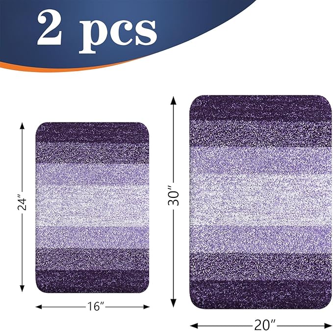 OLANLY Bathroom Rug Set 2 Piece, Soft Absorbent Microfiber Bath Rug Set, Non-Slip, Machine Wash Dry, Plush Shaggy Bath Mats for Bathroom (30"x20"+24"x16", Violet)