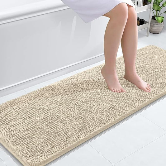 OLANLY Bathroom Rugs 59x20, Extra Soft Absorbent Chenille Bath Rugs, Rubber Backing Quick Dry, Machine Washable Bath Mats for Bathroom Floor, Tub and Shower, Home Decor Accessories, Sand