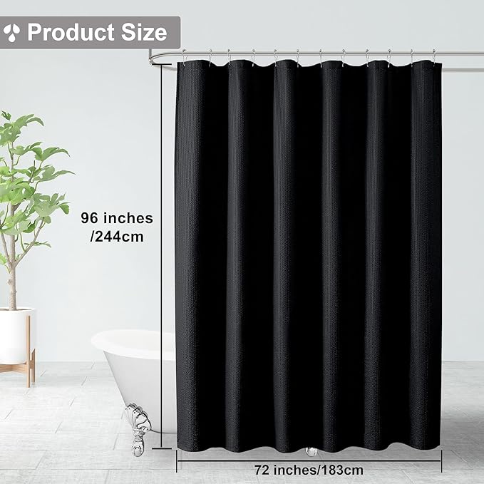 OVZME Berry Extra Long Black Shower Curtain 96 Inch Long, 3D Embossed Texture Fabric Bathroom Shower Curtain, Large Hotel Bath Curtain with 12 Holes, Washable Cloth Shower Curtains, 72x96, Black