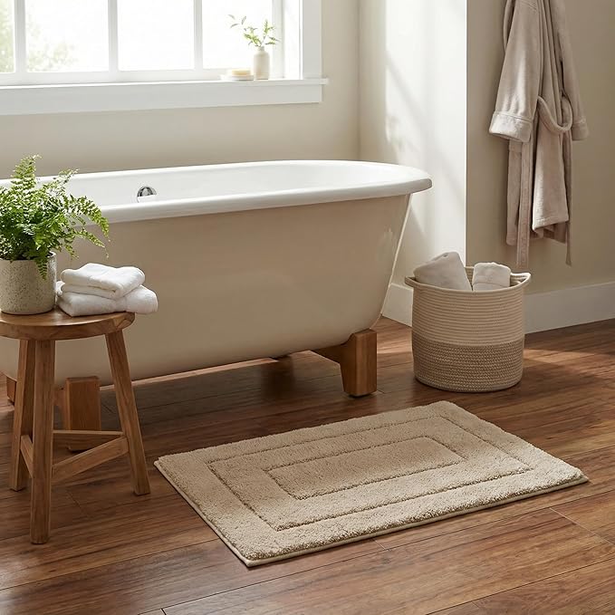 GRANNY SAYS Bathroom Rugs Non Slip, 16" x 24", Bath Rugs for Bathroom Washable, Bath Mats for Bath Floor, Microfiber Bath Mat for Tub, Absorbent Bath Rugs for Bath, Khaki
