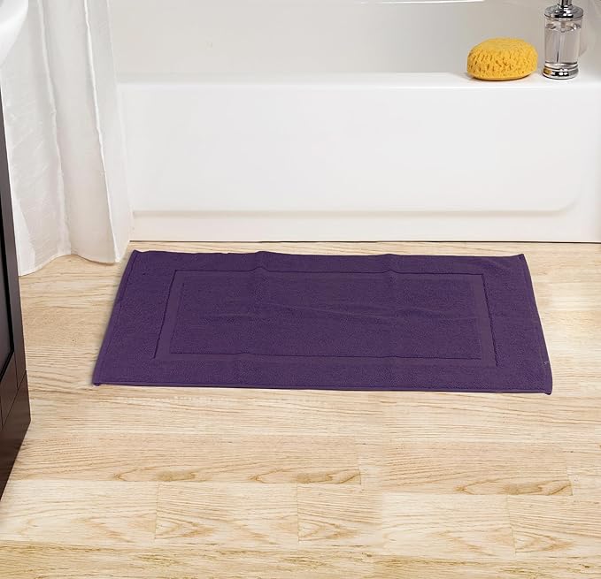 Utopia Towels Cotton Banded Rug, Bath Mats, Not a Bathroom Rug, 21 by 34 Inches, 100% Ring Spun Cotton, Highly Absorbent Shower Bathroom Floor Mat, Plum, 2 Pack