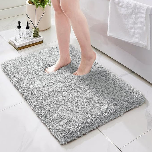 Bathroom Rugs Non Slip Washable 32x20, Ultra Thick Soft Microfiber Absorbent Bath Mats, High Density Foam Latex Non Slip Backing Bath Rugs, Fluffy Floor Carpet for Tub&Shower, Grey