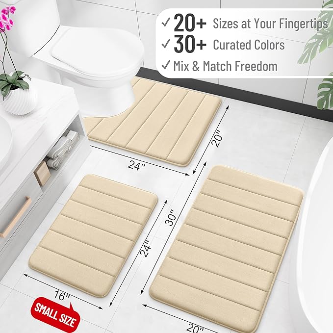 OLANLY Memory Foam Bath Mat 44x32, Super Soft Absorbent Bathroom Rugs, Quick Dry, Machine Washable Shower Floor Rugs, Bathmat Carpet, Bathroom Home Decor Accessories, Beige