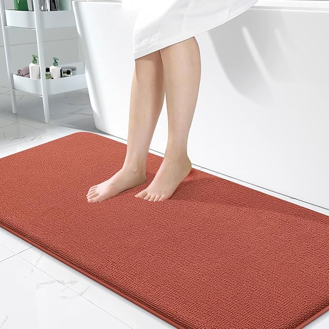 OLANLY Thick Memory Foam Bath Mat Rug 47x24, Extra Soft Absorbent Bathroom Rug, Quick Dry Bath Mats, Non-Slip, Machine Washable Carpet, Tub and Shower, Home Decor Accessories, Rustic Terracotta