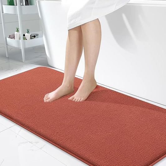 OLANLY Thick Memory Foam Bath Mat Rug 47x24, Extra Soft Absorbent Bathroom Rug, Quick Dry Bath Mats, Non-Slip, Machine Washable Carpet, Tub and Shower, Home Decor Accessories, Rustic Terracotta