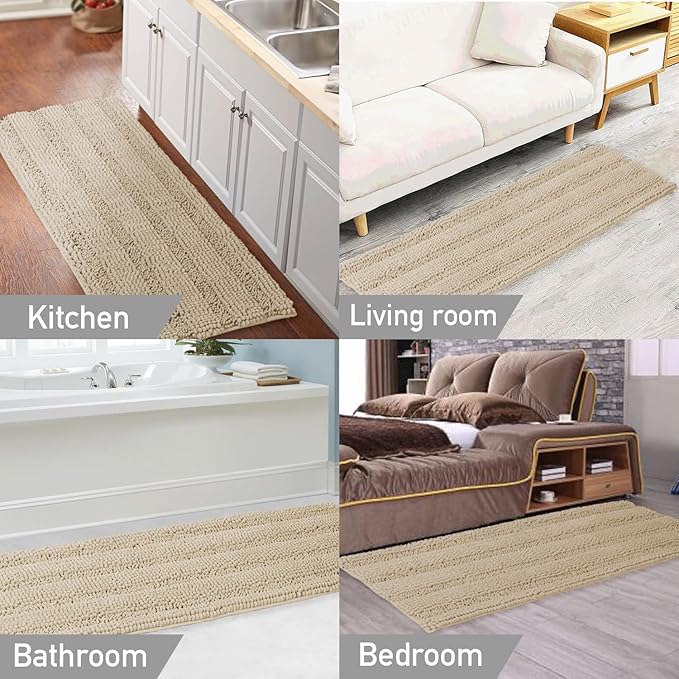 Turquoize Luxury Bath Runner, Fog Bathroom Rug 47 x 17 Inches Mat, Soft Plush Anti-Slip Shower Rugs, Microfiber Shaggy Mat Machine Washable Bath Rug for Bathroom, Fog