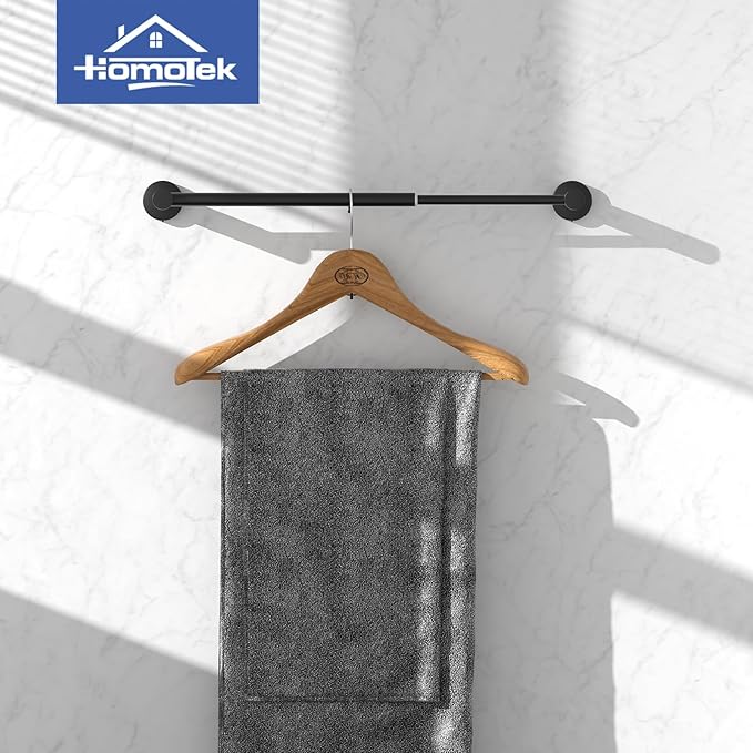 2 Pack Adjustable Towel Bar, HOMOTEK Economical Bathroom Towel Holders, Towel Rod Size from 12 Inch to 22 Inch Single Towel Racks, Wall Mount Towel Rail, Hanger Towel Hook for Kitchen(Matte Black)