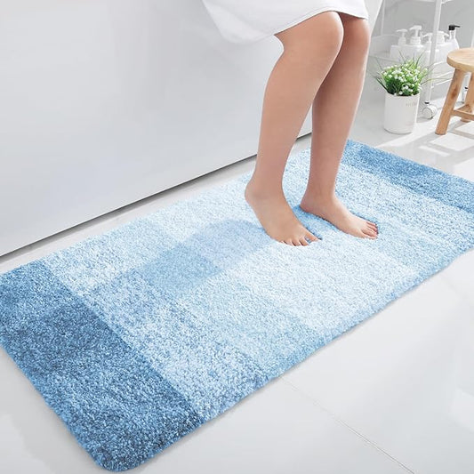 OLANLY Bathroom Rugs Mat 47x24, Extra Soft Absorbent Microfiber Bath Rugs, Rubber Backing, Quick Dry, Machine Washable Bath Mats for Bathroom Floor, Tub and Shower, Home Decor Accessories, Sky Blue