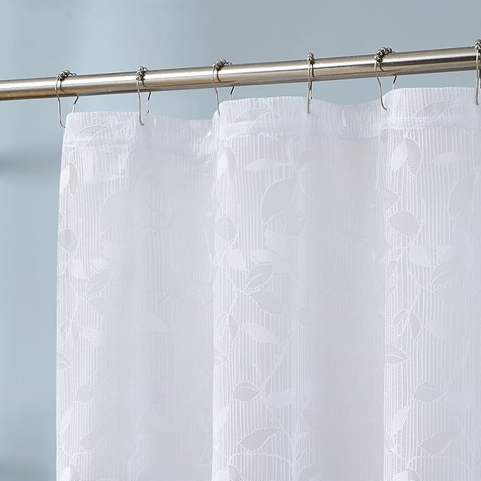 Warm Home Designs White Lace Shower Curtain. Long Lace Curtain with Rustic Leaf Pattern. 72 x 84 Inch Extra Long Curtain Creates Beautiful and Elegant Shower Decor. GR White 84