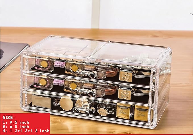 Cq acrylic 3 Pack Clear Make up Organizer Countertop,Stackable 7 Drawers Makeup Storage,Cute Vanity Organizers for dresser Hair Clip,Jewelry,Beauty Product Desk and Bathroom Organizers and Storage