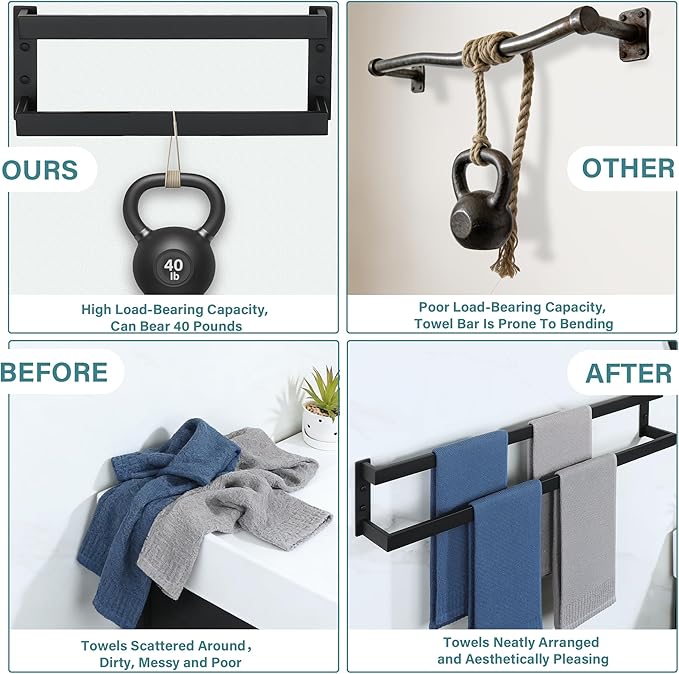 Alise Double Towel Bar, 32" Towel Racks for Bathroom Wall Mounted SUS304 Stainless Steel, Quick Drying Bathroom Towel Holder, Long Heavy Duty Towel Hanger, Matte Black