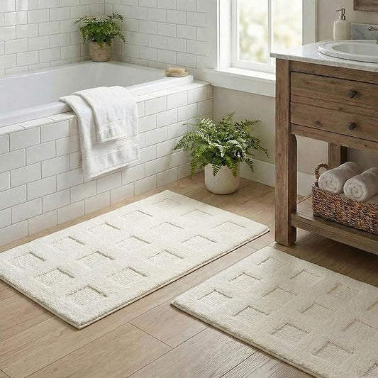 GRANNY SAYS Bathroom Rugs Sets 2 Piece, Super Soft Absorbent Microfiber Bath Mats for Bathroom Non Slip Washable,Waffle Bath Rugs Set for Shower Tub Toilet Decor (White, 16" x 24" + 20" x 32")