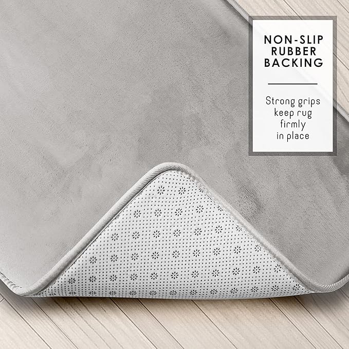 Clara Clark Bathroom Rugs, Velvet Memory Foam Bath Mat, Non-Slip, Machine Washable Bath Rugs - Dries Quickly, Ultra Soft Plush Bath Mats for Bathroom, 17 x 24, Silver