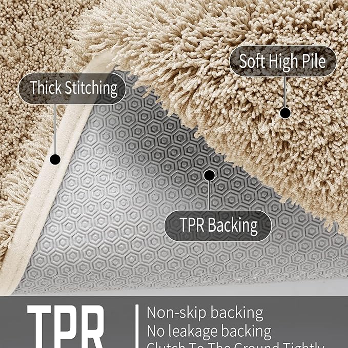 Yimobra Bath Rugs for Bathroom 44x24, Ultra Soft and Water Absorbent Bath Mats, Non Slip Plush Shower Mat Outside, Microfiber Thick Matts for Bathroom Floor/Tub, Machine Washable, Pure Beige