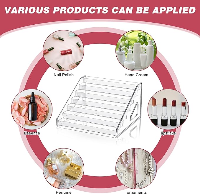 5-Tier Clear Acrylic Nail Polish Storage, Holds 40-80 Bottles, Multi-Purpose Nail Polish Rack, Sunglasses, Essential Oils and Cosmetics